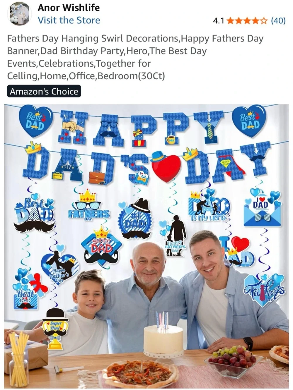 Father's Day Blue Hanging Swirl Decorations - Party Banner Set NEW